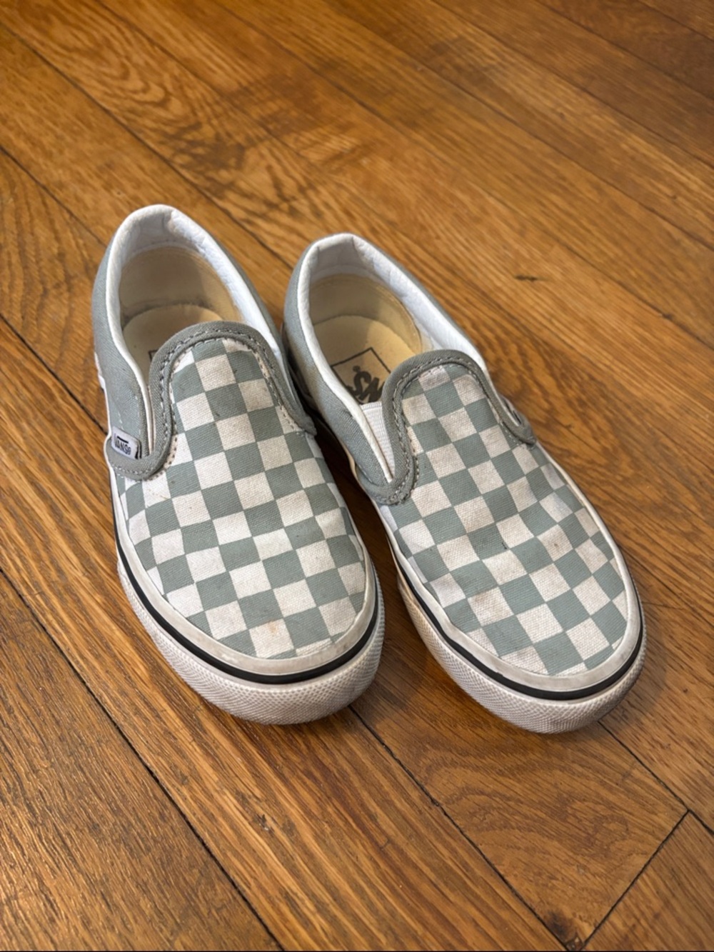 Vans Kids Slip-On Checkerboardt Sneakers - Sage and White Size 11